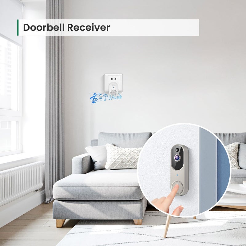 GridTera 1080p Wireless Video Doorbell Camera, AI Human Detection, Live View, Night Vision, Cloud Storage, 2.4G WiFi, Battery Powered, Indoor Outdoor Surveillance (Doorbell Receiver Included (Linen)) - Image 4